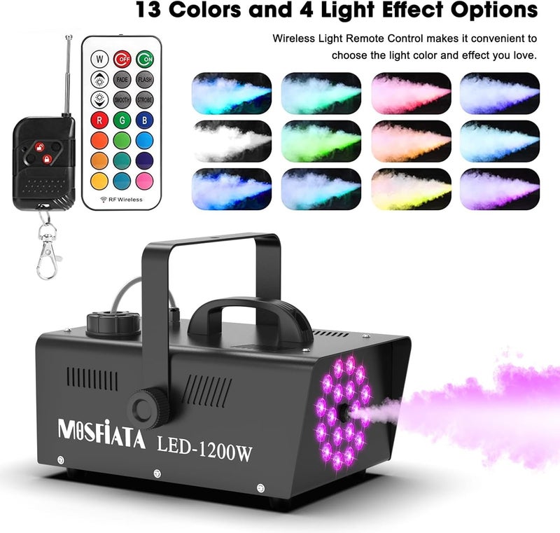 MOSFiATA 1200W Fog Machine, Smoke Machine with 18LED Lights and 6000CFM Fog with Wireless Remote Control Perfect for Wedding, Festival, Party and Stage Effect - Image 2